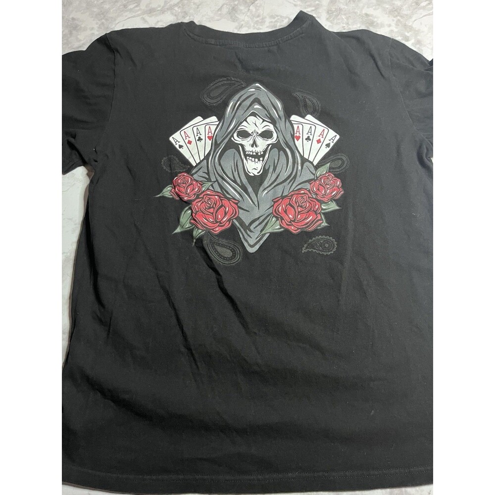 Taco Tuesday Grim Reaper Skull Roses Playing Cards Graphic T Shirt Men’s Medium